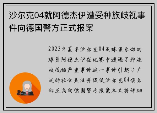 沙尔克04就阿德杰伊遭受种族歧视事件向德国警方正式报案